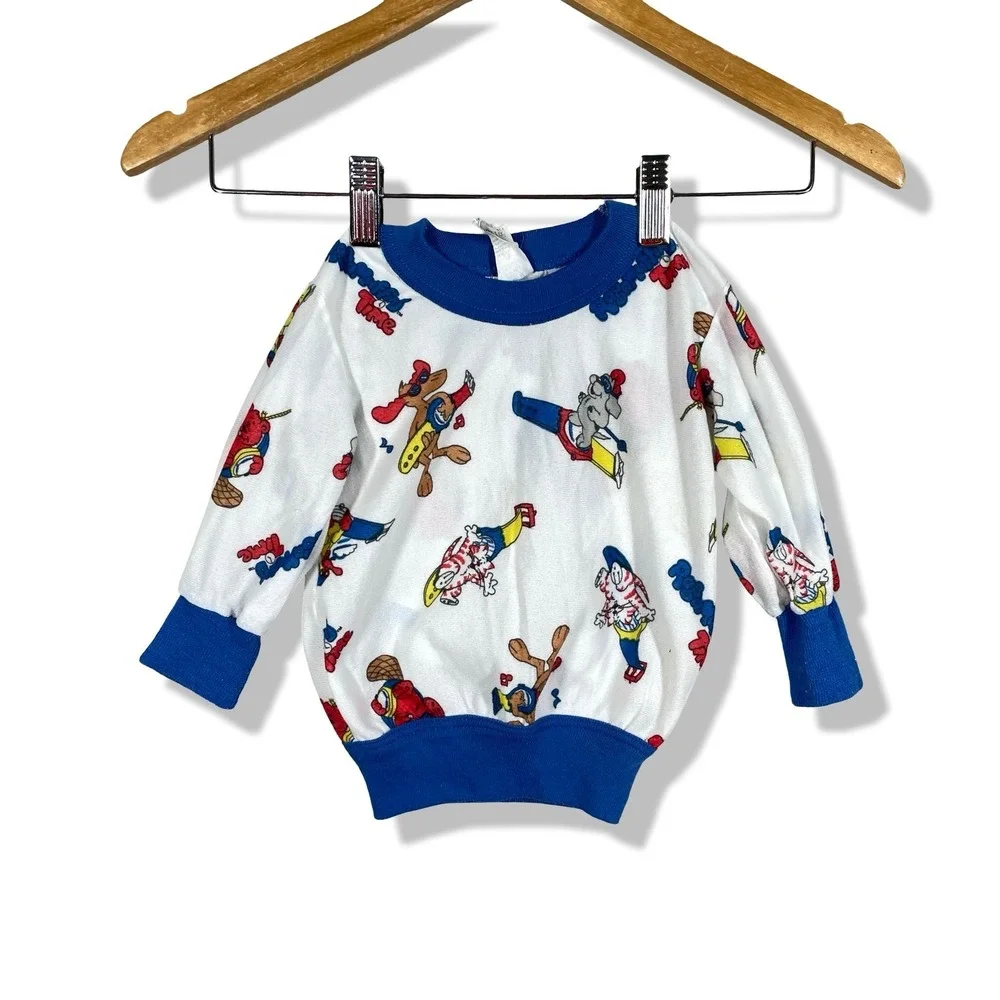 Bates-Jama Pajama Top Kids Size 2T White Blue Vintage Cartoon‎ Muffin Time USA
